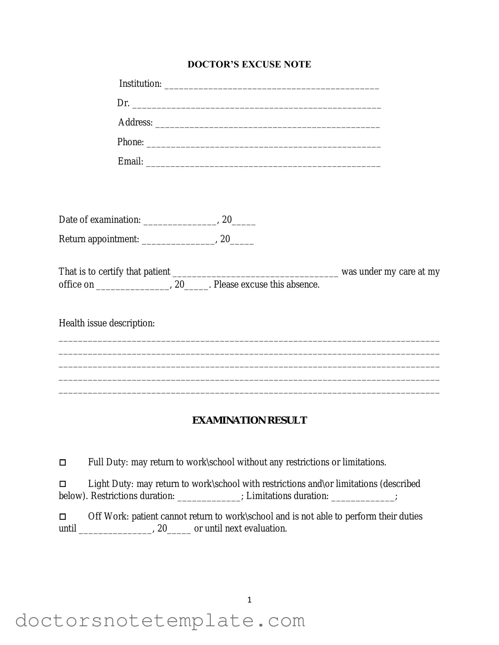 Fill a Valid Doctors Excuse Note Form